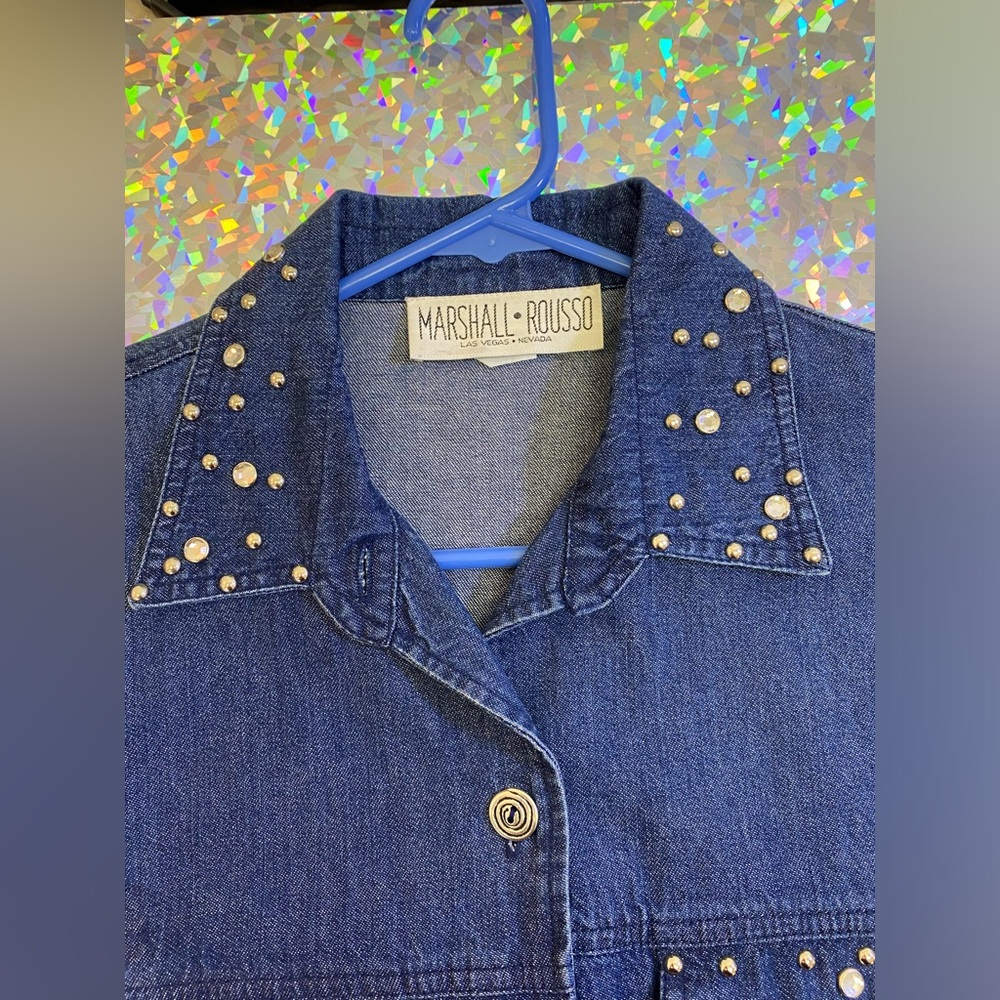 Marshall Rousso Vintage Button Down Denim Shacket Rhinestone Studded SMALL - Picture 11 of 15
